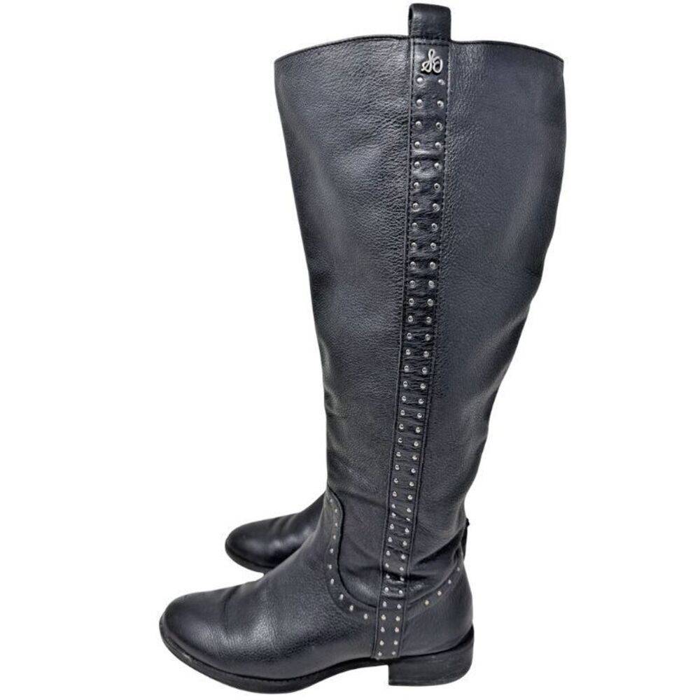 SAM EDELMAN Prina Tall Riding Boots Womens Sz 6.5 Black Studded Leather FLAW